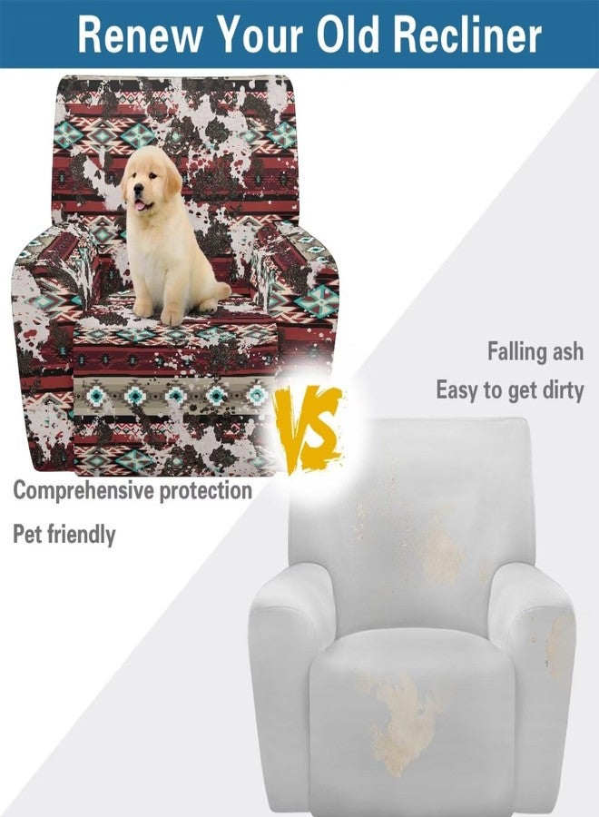 Wanyint Aztec Cow Print Red Cover for Recliner with Foot Rest Washable Couch Cover Reclining 4 Pieces Anti-Slip Lazy Boy Recliner Chair Protector for Pets, Cats, Kids - Image 4